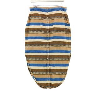KAVU Womens Medium Striped Button Front Maxi Skirt Cotton Bohemian Aztec Granola
